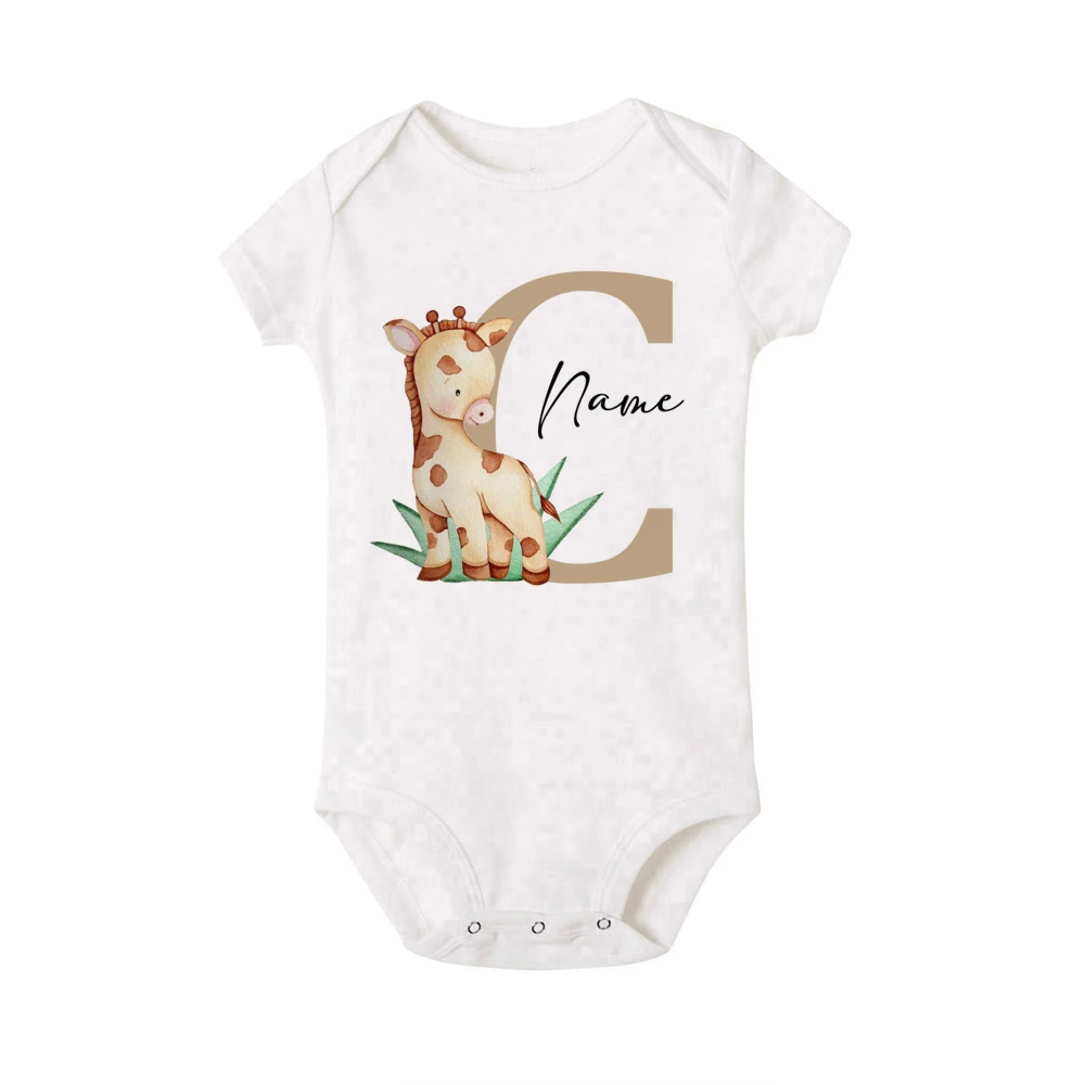 Personalized Baby Babysuit Initial with Name Wild One Newborn Romper Safari Animals Print Outfit Baby Clothes Infant Shower Gift