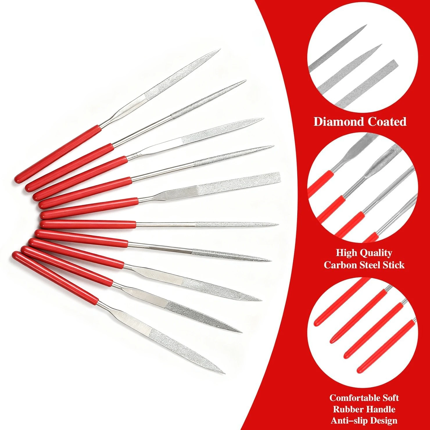 10Pcs Hand Carving Tool Diamond Needle File Set For Jewelry Metal Wood Ceramic Glass Stone Craft Sharping Working