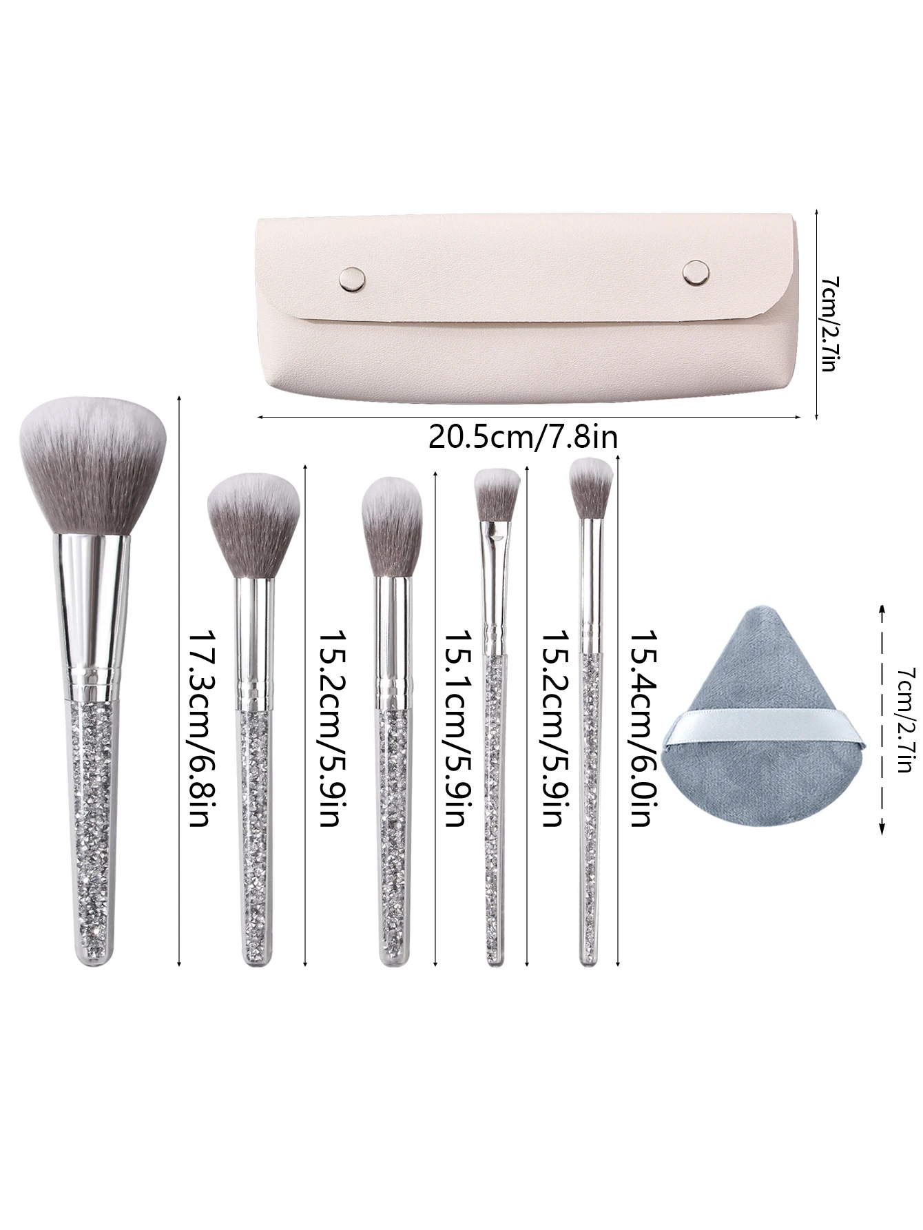 مجموعة فرش مكياج عالية المظهر مكونة من 8 قطع، بما في ذلك غطاء فرشاة بمقبض ماسي + نفخة مسحوق مثلثة + حقيبة تخزين
