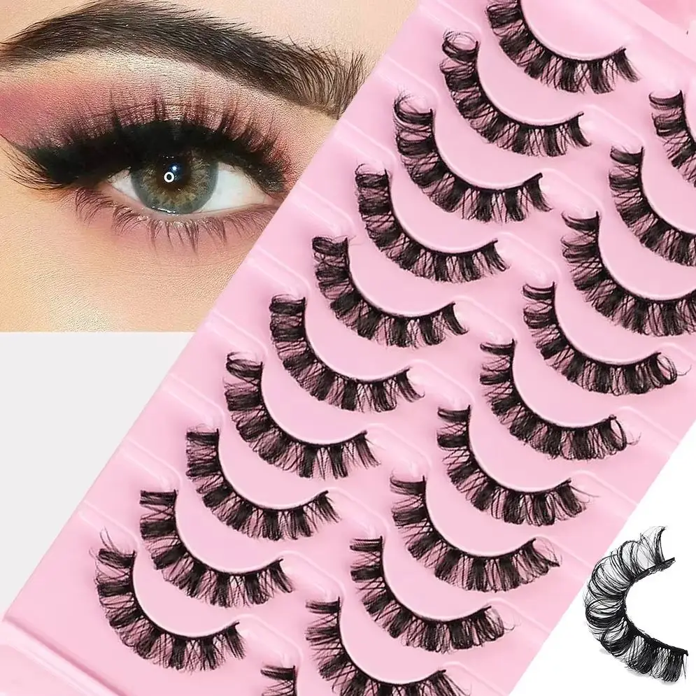 10 Paar 3D Russian Strip Lashes, flauschige Nerz-Kunstwimpern für sofortiges Volumen und Länge