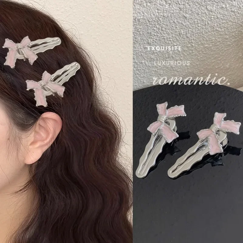 2pcs/set Y2K Sweet Girl Hair Clip Fashion Korean Simplicity Bow Barrettes Millennium Style Bang Side Clip Cute Women Headwear