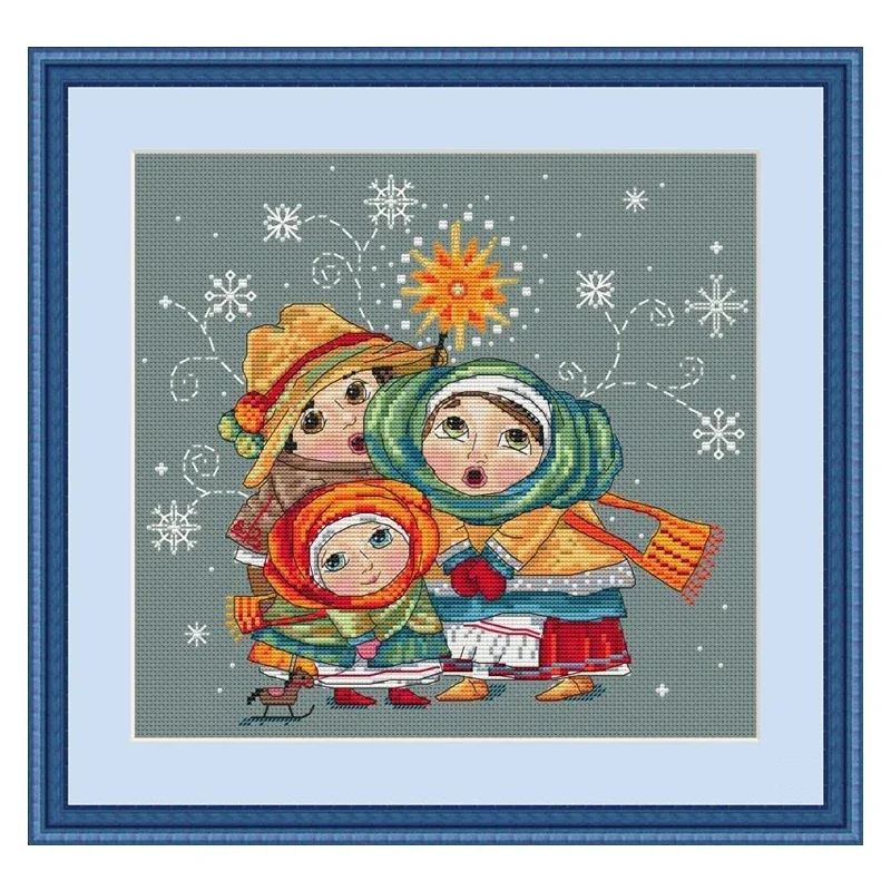 Amishop Top Quality Counted Cross Stitch Kit Christmas Carol Family Singing Song DIY Embroidery Merejka K-03