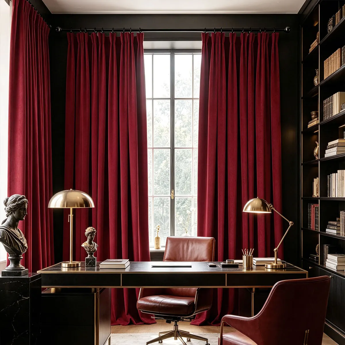 Wine Red Velvet Blackout Curtains 2‑Pack, Pinch Pleat Hook Top Drapes, Modern Solid Curtain for Bedroom Living Room Home Decor