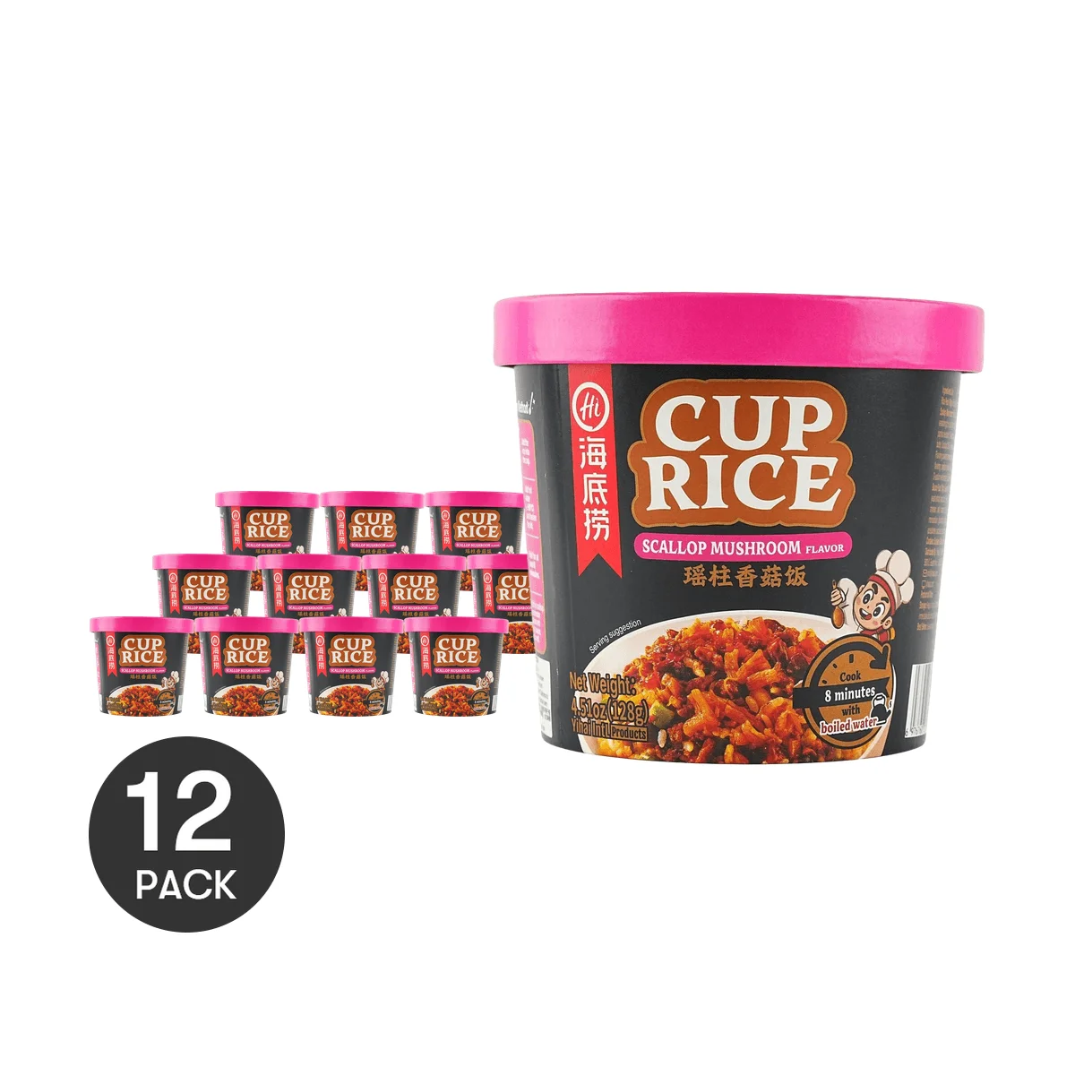 [12Packs] Cup Rice Scallop Mushroom Flavor 4.51 oz, 128.00g