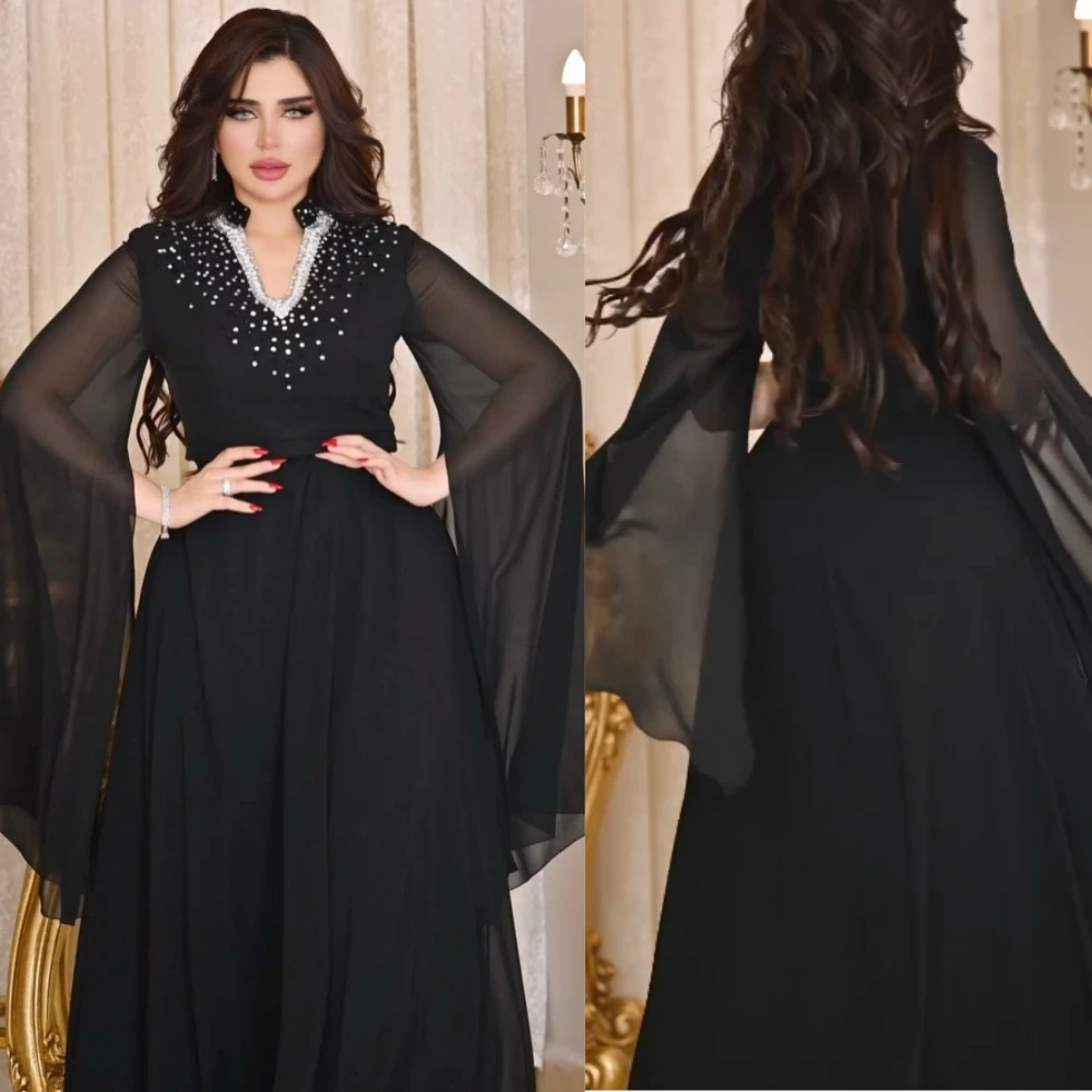 Customized  Evening    Jersey Beading Ruffle A-line V-neck Bespoke Occasion Gown Midi es Saudi Arabia