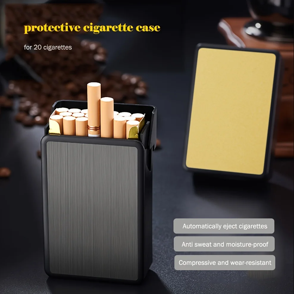 Men\'s Coarse cigarette case, Automatically pop open lid cigarette box for 20 cigarettes, Moisture-proof cigarette protection box