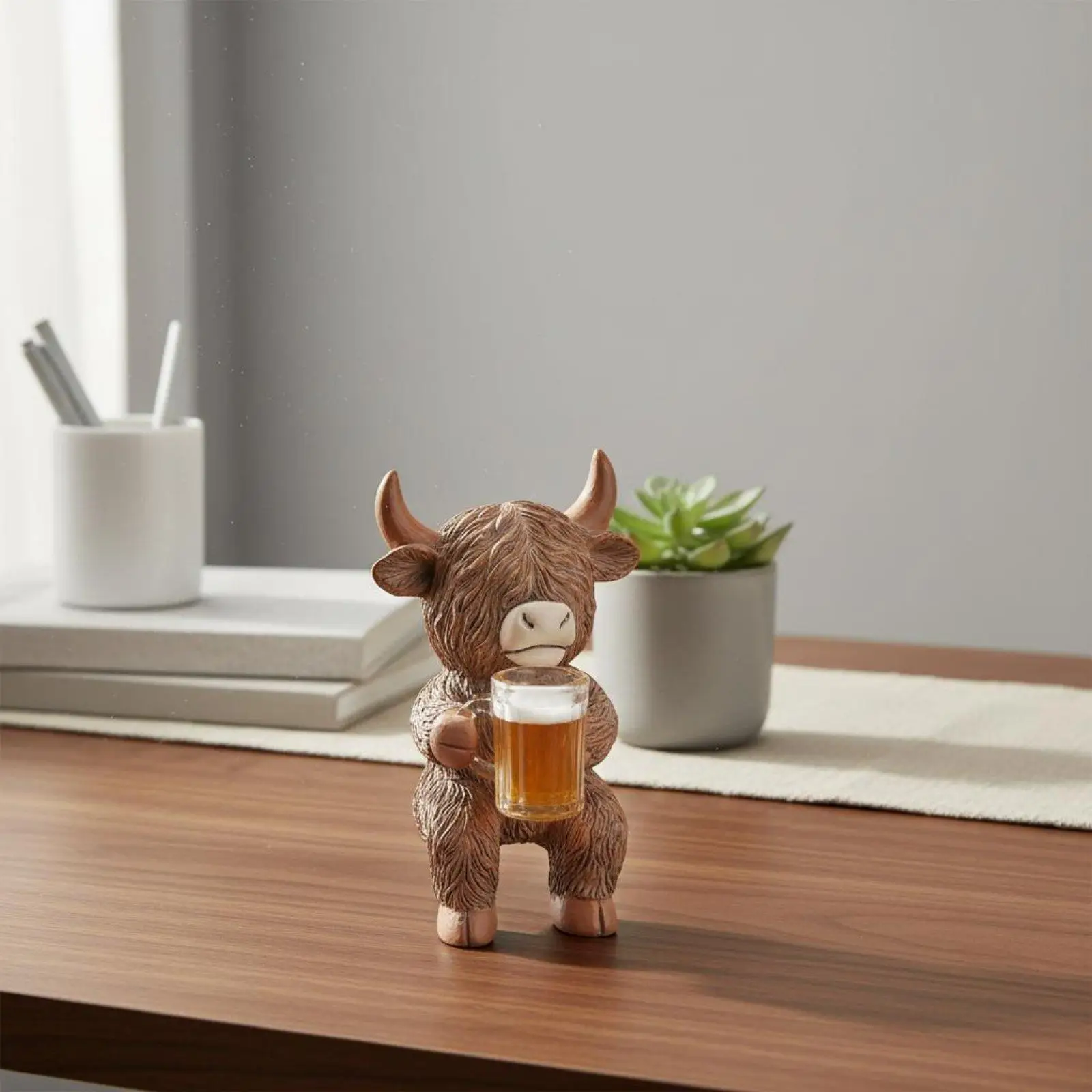 Resin Cow Figurine for Planters Whimsical Garden Animals Decoration Cute Pot Hanger for Home Office Desktop