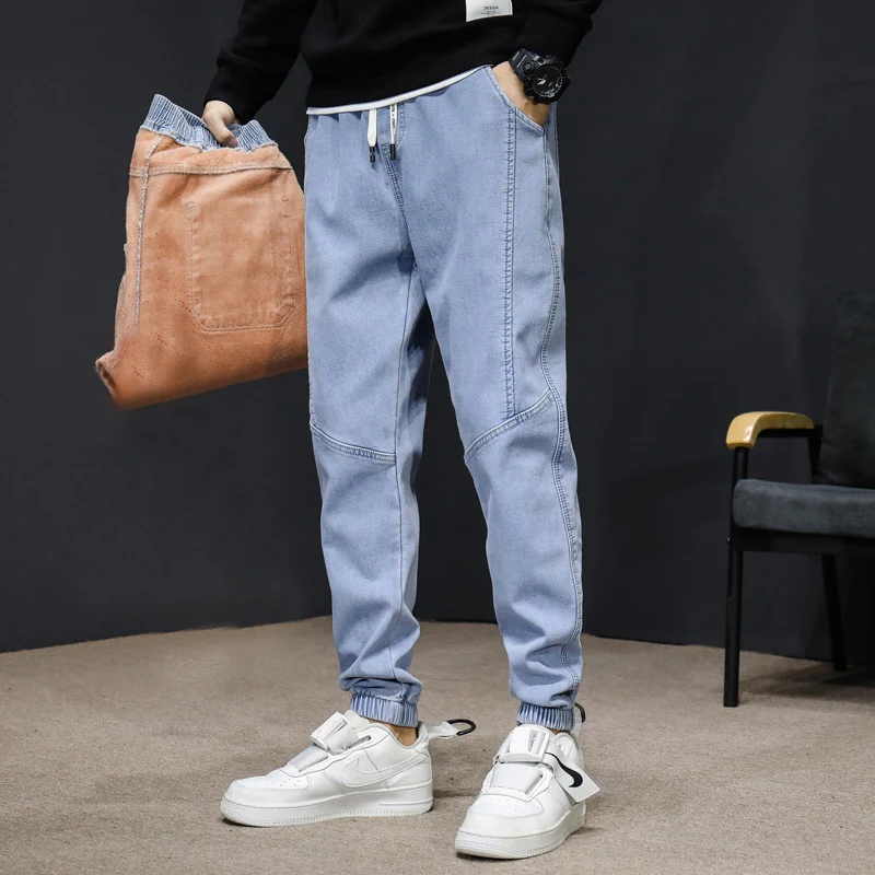 Winter Casual Splicing Jeans Men\'s Fashion Fleece Warm Plush Outdoor Sweatpants Male Elastic Waist Denim Trousers