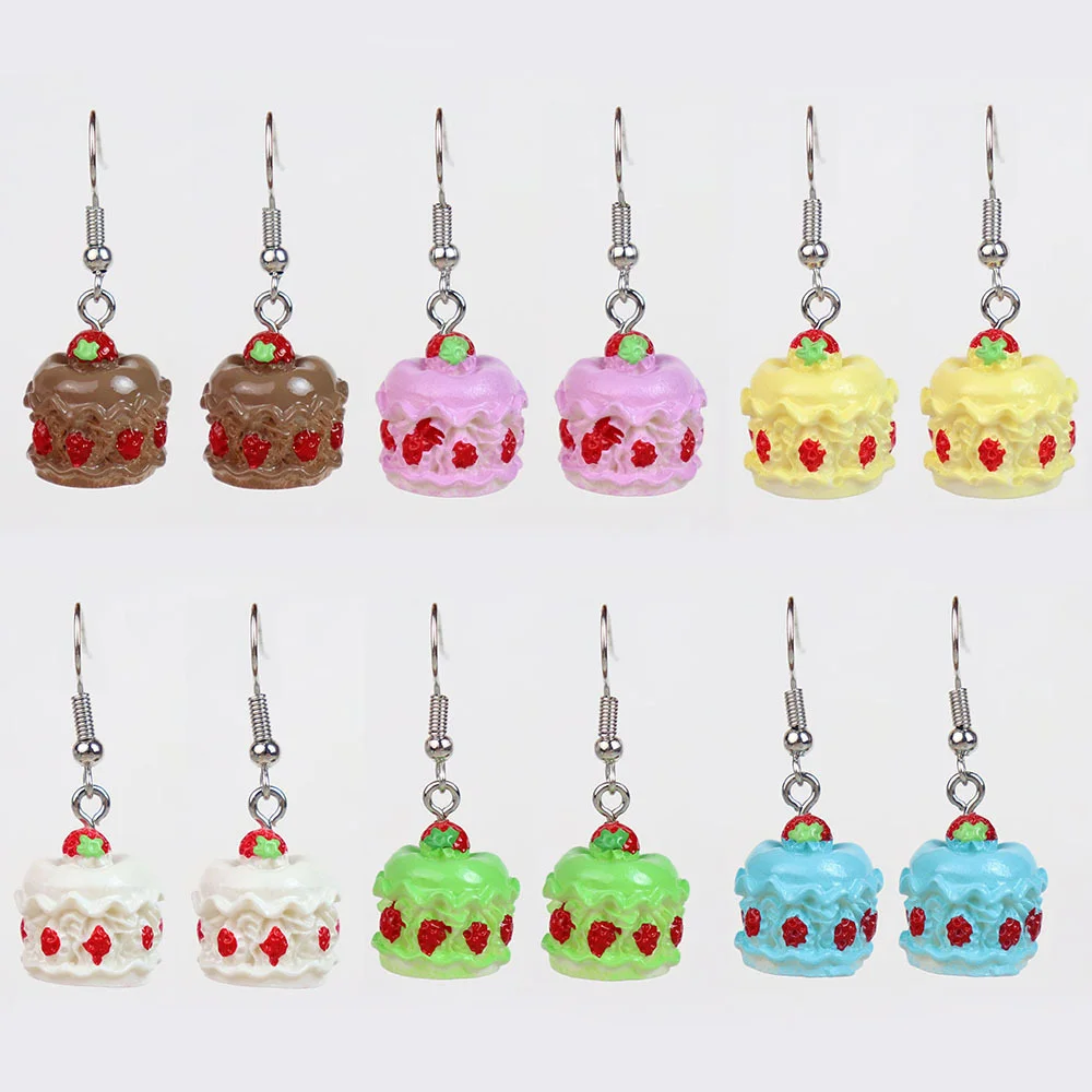 1pair Fun Bright Pasta Play Strawberry Sandwich Cake Earrings Children's Fun Girl Heart Ear Hook Ear Drop Earrings Jewelry