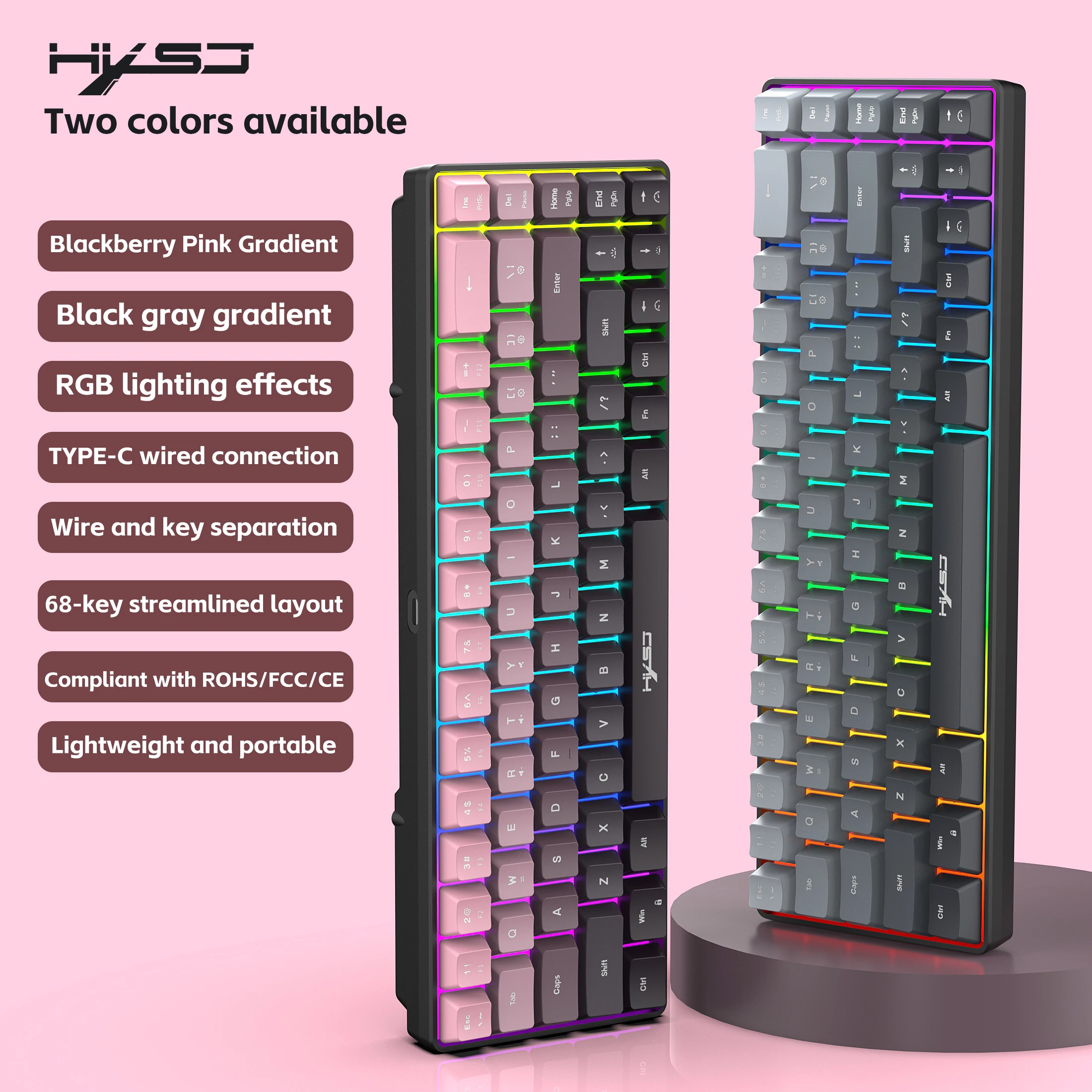 

Portable 68 Gradient Color Keys Gaming Keyboard USB Wired Portable 20 RGB Backlight Keyboard for Windows Laptops Computer