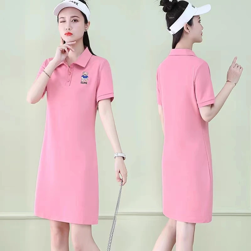 Décontracté col Dr femmes été nouveau ample polyvalent jeune minceur coréen Sle T-shirt a-ligne Midi Dr couleur Pure