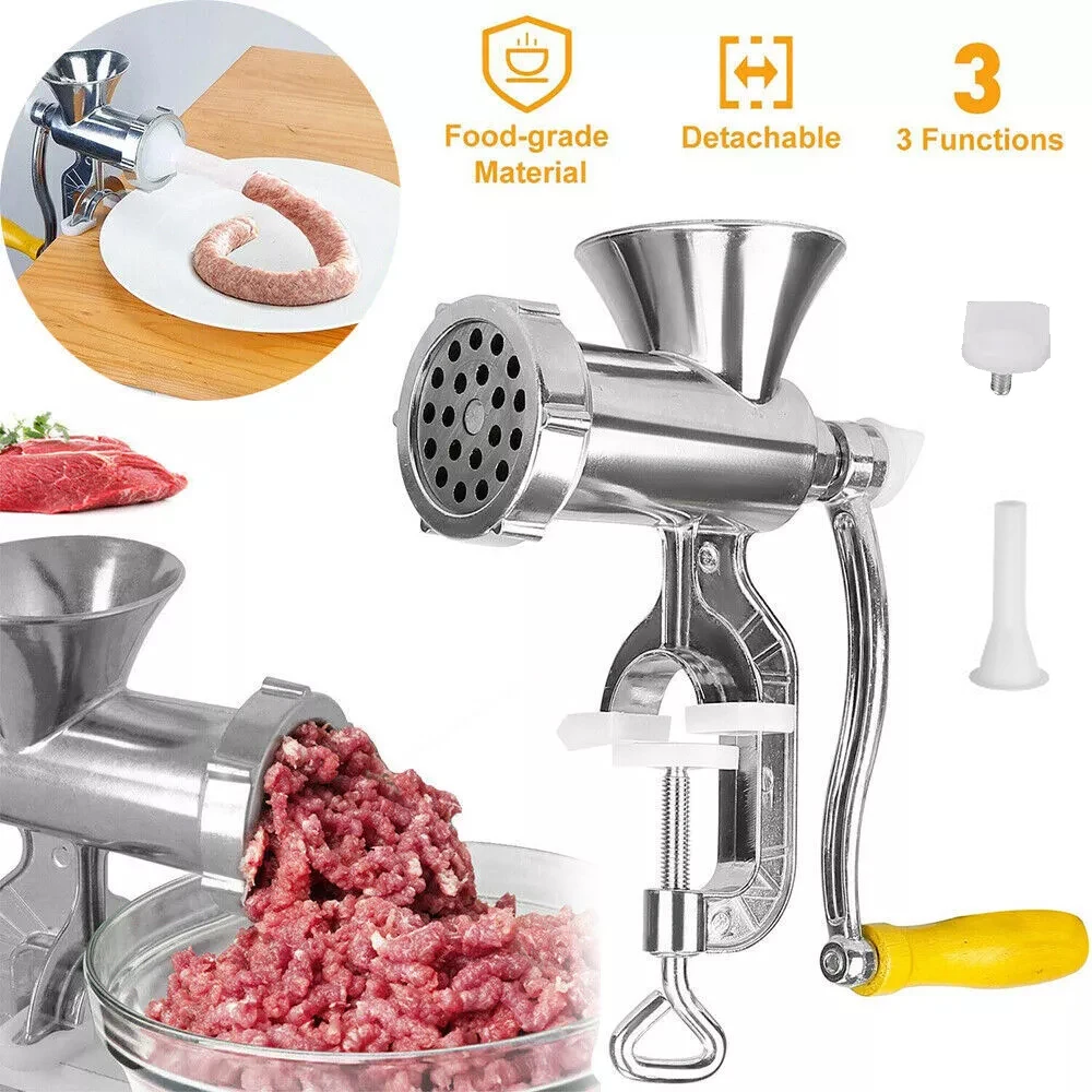 Picadora de carne Manual, aleación de aluminio plateada, potente electrodomésticos de cocina para salchichas domésticas, picadora de verduras, suministros de pimienta, picadora