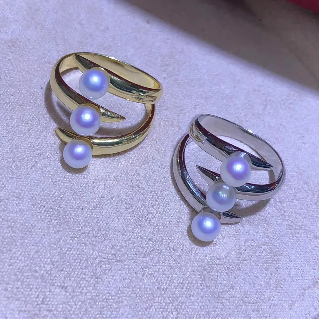 

Регулируемое кольцо из стерлингового серебра S925, фурнитура, крепления, аксессуары, детали, фитинги для жемчуга 4-5 мм, 5 шт./лот