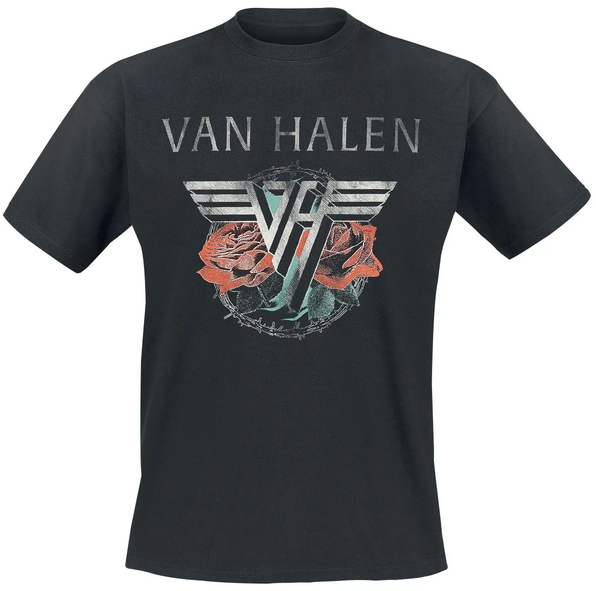 Camiseta Van Halen 1984 Tour Rose, Camiseta de Hard Rock con Logotipo VH y Estampado de Alambre de Púas, Mercancía para Fans de Van Halen
