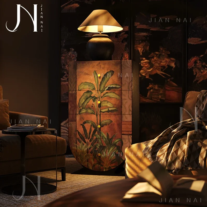 TAO French Nanyang style solid wood four-bucket living room wall locker bedroom drawer storage cabinet