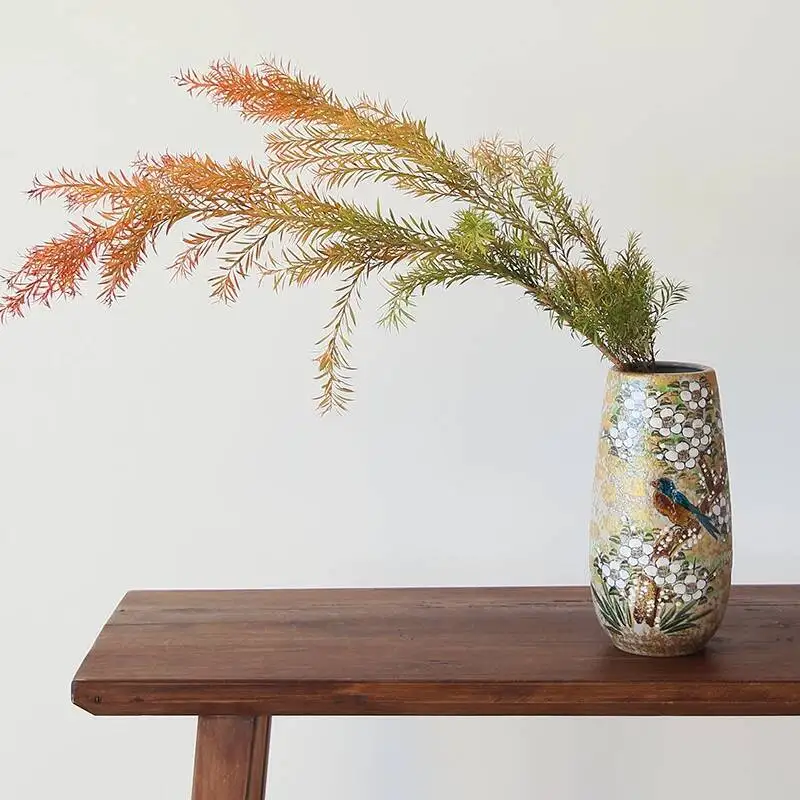 In Stock Japanese Imported Kutani Ware Hand-Painted Gold Floral And Bird Pattern Ceramic Vase Tabletop Ornament Flower Vessel