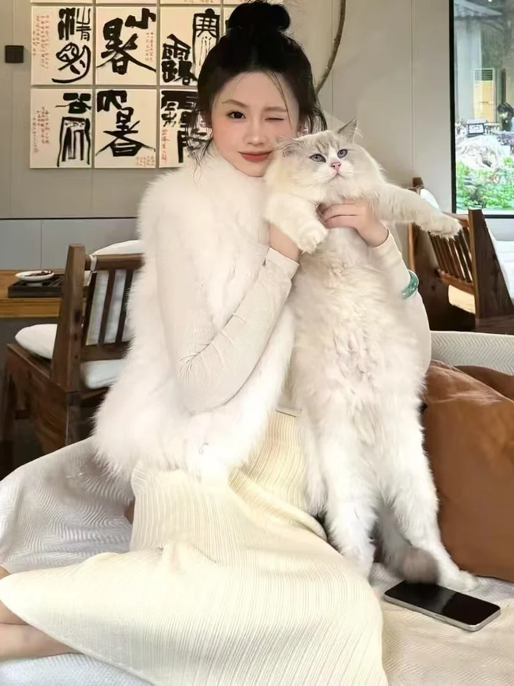 เสื้อกั๊กขนสุนัขจิ้งจอกนำเข้า เสื้อกั๊กผ้าขนสัตว์ เสื้อกั๊กแบบมีร่อง  สไตล์อินเทรนด์ใหม่ล่าสุด