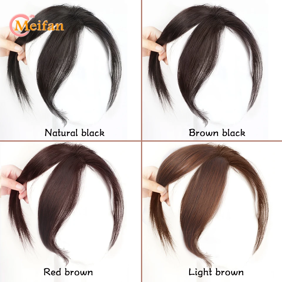 Meifan Sintético Parte Média Topper Hairpiece Com Bangs Clip-In Bangs Extensão, Natural Invisível Clitóris Hairpiece para As Mulheres