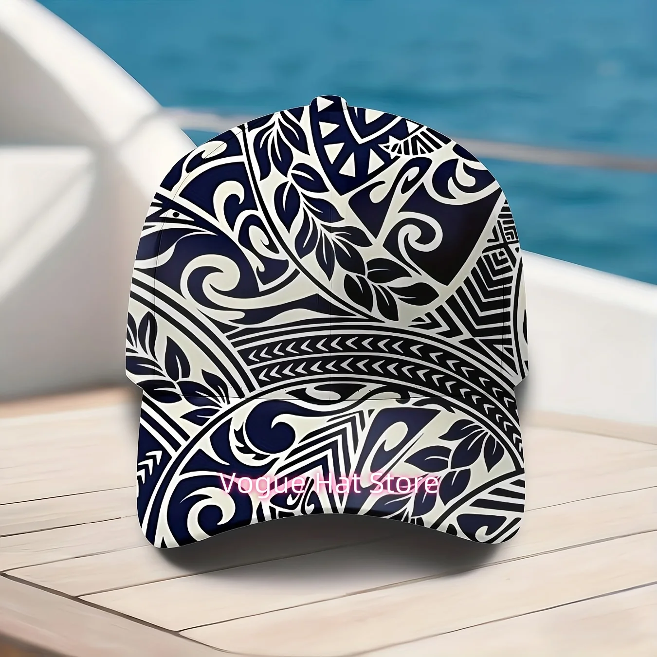 Men's & Women's (unisex) Polynesian Tattoo Print Hawaiian hat - Full-Body Tribal Tattoo Design with Hawaiian Patterns, Adjustabl