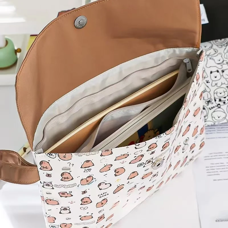 Capybara Cartoon Document Bag Large Capacity Zipper File Folder Black Puppy Organizer Student Papers A4 Portable Storage Pouch