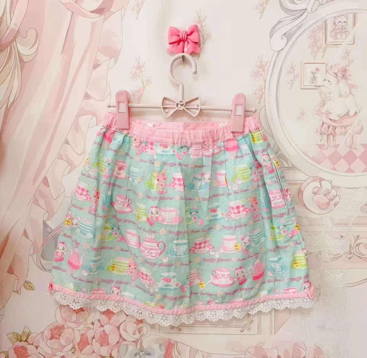 الحلو لوليتا نمط كعكة التنانير الصغيرة النساء Kawaii الكرتون التطريز القوس مطوي التنانير Y2k قصيرة الجنية الوردي تنورة Faldas Mujer