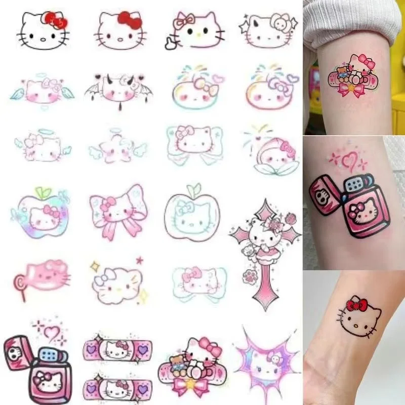 Kawaii Y2k Hello Kitty Tattoo Stick Cartoon Anime Cute Girl Heart Men Women Waterproof Long-lasting Tattoo Sticker Cosplay Gift