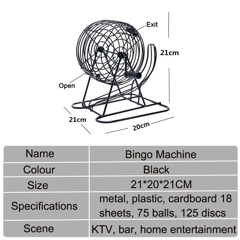 Bingo Lottery Machine Steel Bingo Game Cage Set para adultos, família, grande festa, grupo de entretenimento, Tabletop Board Game, Sweepstakes