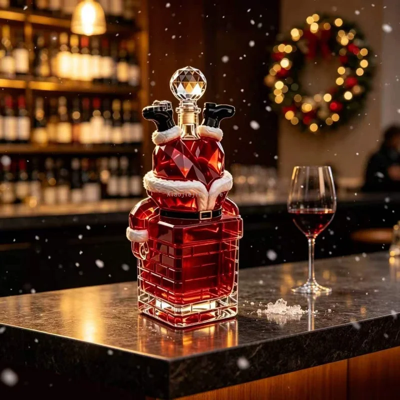 Christmas Upside Down Santa Glass Whiskey Decanter, Creative Xmas Liquor Bottle, Home Bar Tabletop Decor Holiday Gift for Men