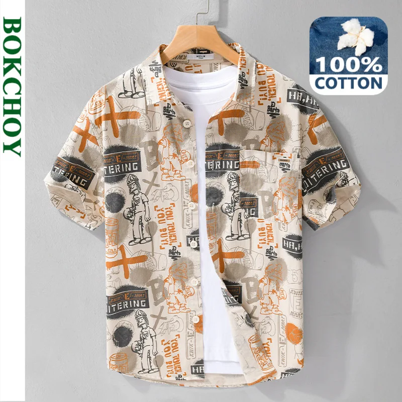 Camisas de manga corta con estampado de grafiti personalizado para hombre, ropa de calle informal de algodón puro, fina y suave, FY363, novedad de