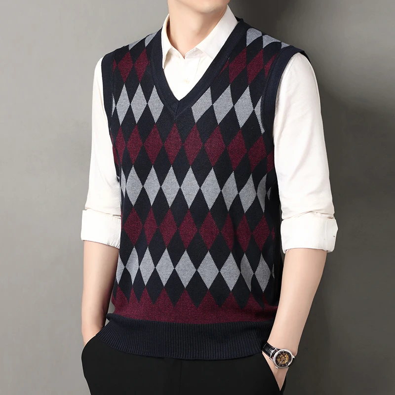 

Mens Knitting Vest Pullover V-Neck Suit Vests Spring Autumn Warm Waistcoat Men Smart Casual Sweater Tank Tops