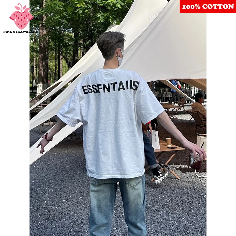 

American Youth Men Short sleeve White T-shirt Summer 2025 New 100% Cotton Letter Print Tee Loose Casual Y2k Top mens clothing