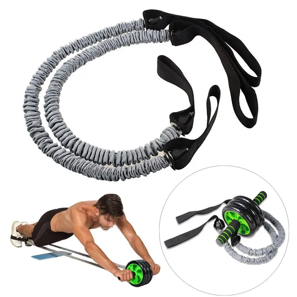 

2PCS Waist Abdominal Slimming Equipment Double Wheels Roller Stretch Trainer Resistance Exercise Fitness Elastic Pull Rope