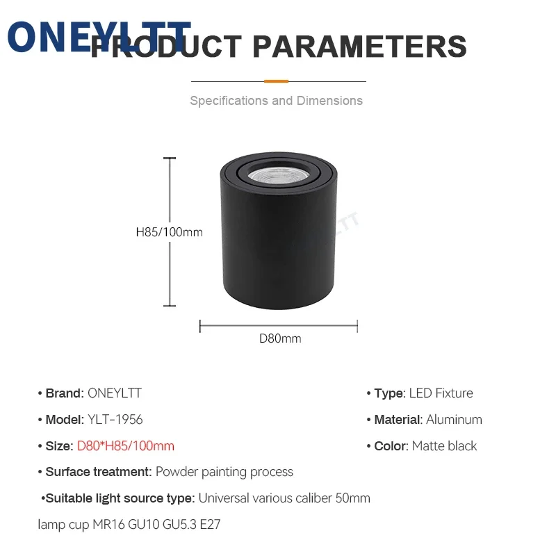 Reflektor GU10 montaż okrągły LED do montażu powierzchniowego sufitowe światło punktowe GU 10 żarówka halogenowa cylinder w dół oprawa oświetleniowa