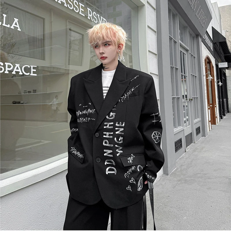 WTHT Trendy Men's Letter Pring Contrast Color Casual Blazer Coats Fashion Turn Down Collar Long Sleeves Jackets Male 2026 2A2846