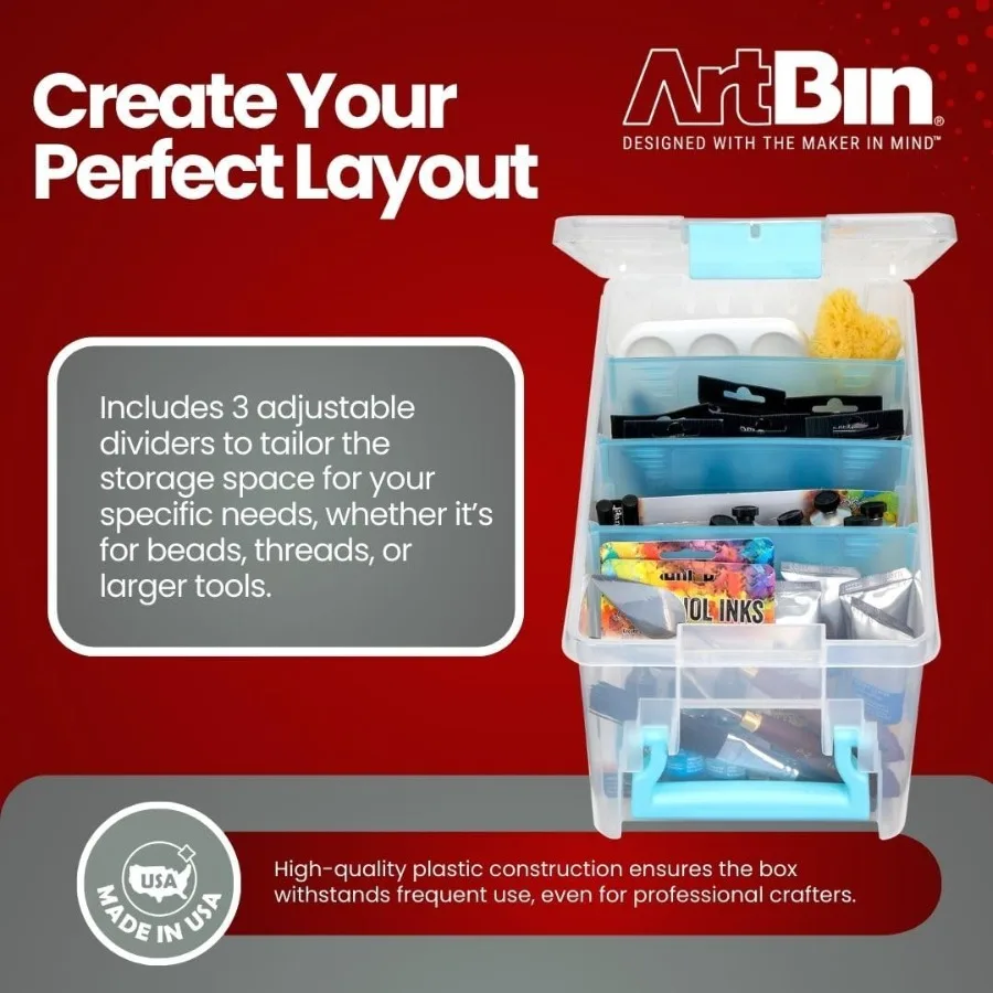 ArtBin 6925AA Semi Satchel com divisórias removíveis Organizador portátil de artesanato de arte com alça [1] Estojo de armazenamento de plástico transparente com