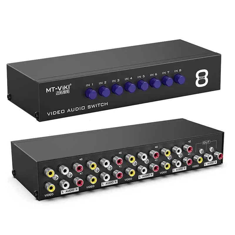 8 Ports Composite 3 RCA Switcher 8 in 1 out AV Video L/R Audio Signal Switcher Selector 8x1 for VCR DVD TV TSB Game Consoles