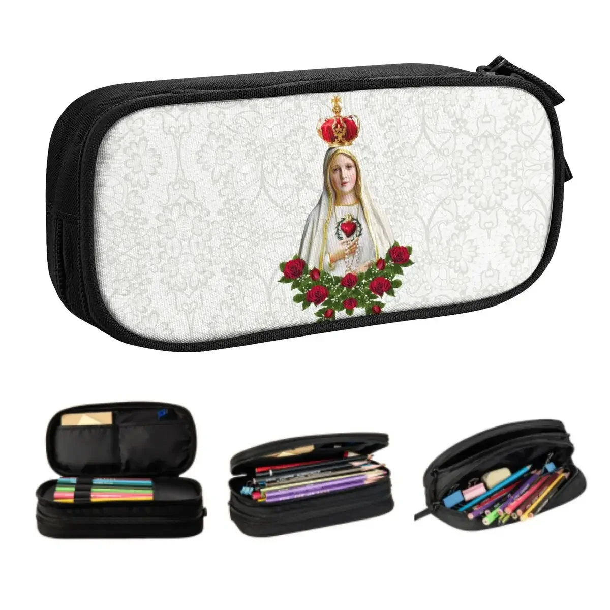 Our Lady Of Fatima Virgin Mary Customized School Pencil Cases Portugal Rosary Catholic Pencil Bag Pouch Students Stationery