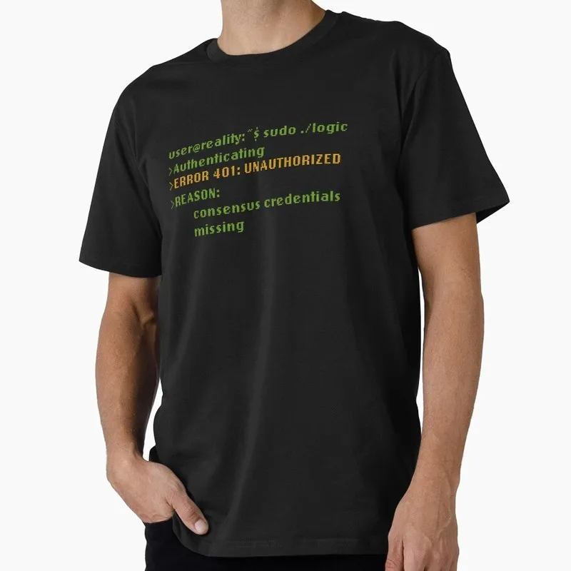Sudo Logic - Retro Linux Terminal Error 401 Design Graphic T‑Shirt Casual Short Sleeve Tees Geek IT Developer Fan Gift Tops