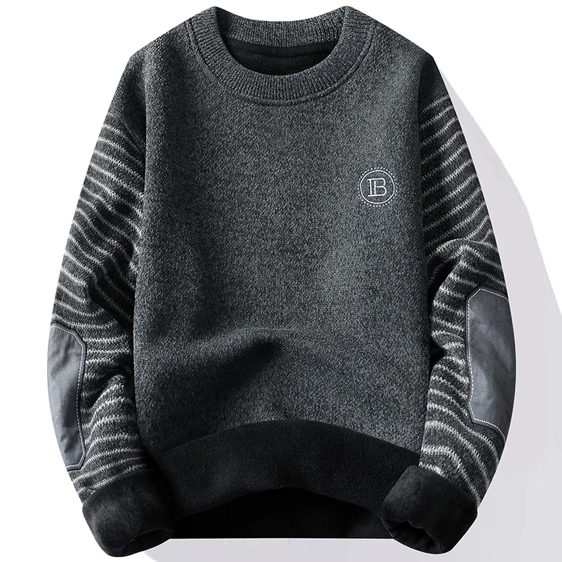 Maglione da uomo Patckwork Girocollo Pullover Foderato in pile Spessore caldo Maglieria invernale Maglioni moda Abbigliamento da uomo