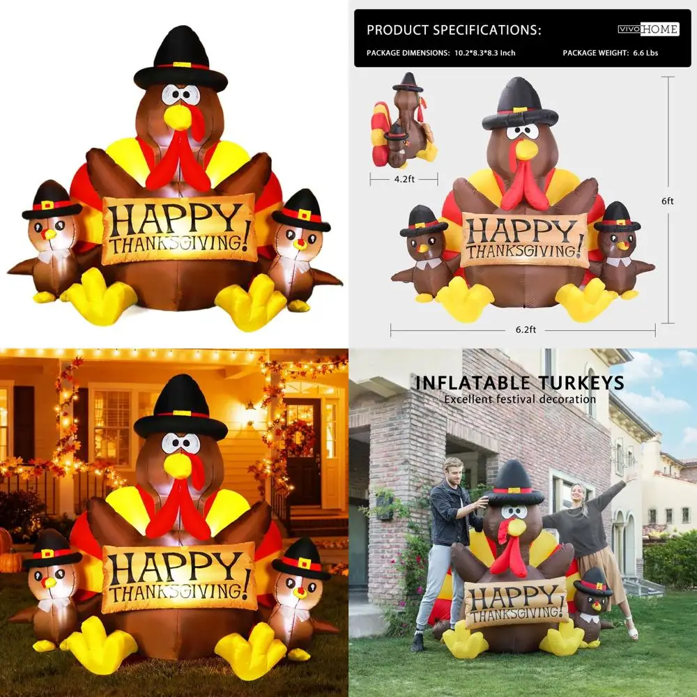 

6-Foot Tall Joyful Thanksgiving LED-Illuminated Turkey Family Lawn Ornament for Outdoor Celebration