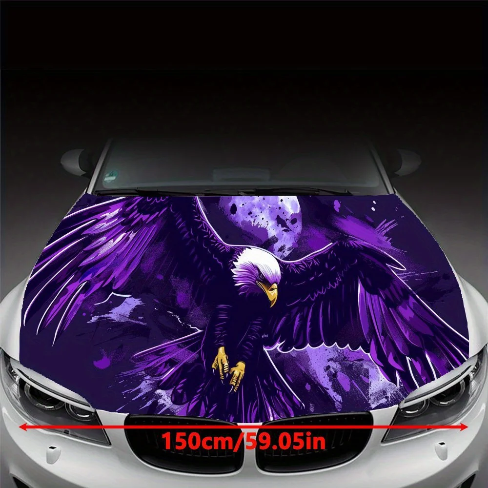 Dominant Purple Eagle Car Vinyl Wrap, PVC Waterproof Car Hood Sticker, Self-Adhesive Scratch-Resistant Stickers for Engine Cover