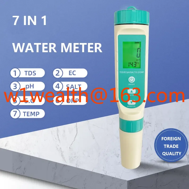 2024 Latest Digital 7 in 1 Multifunctional Salinity TDS Unit Water Quality Tester Conductivity pH/TDS/EC/TEMP Meter PH Tester