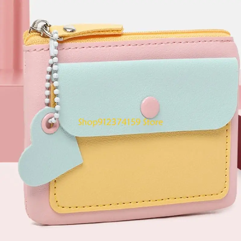 G5AE Women's Soft PU Leather Small Wallet Organizers Bag for Commuting or Travel Contrast Color Zippered Coin Purse