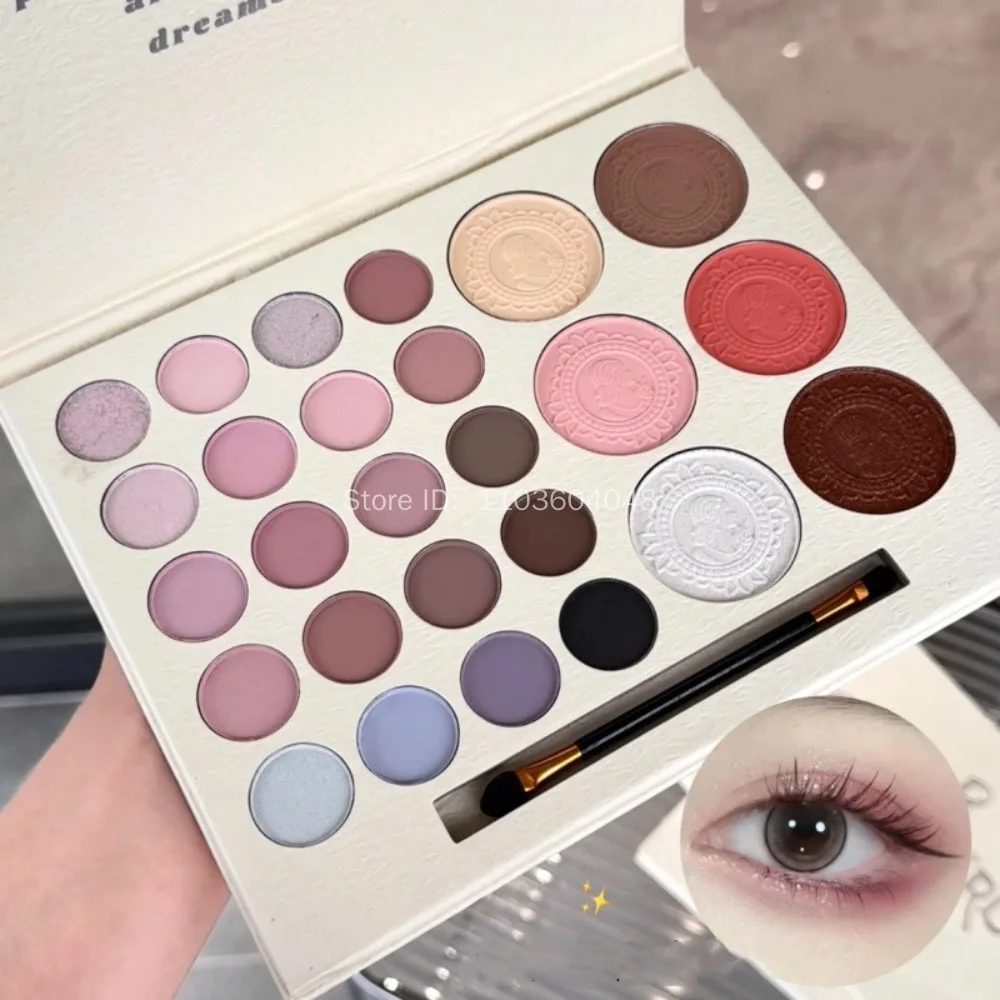 26 สี Pearl Shimmer Eyeshadow Palette Long Lasting Matte เลื่อม Glitter Rose Blush สีม่วงอายแชโดว์ผู้หญิงเกาหลีเครื่องสําอาง