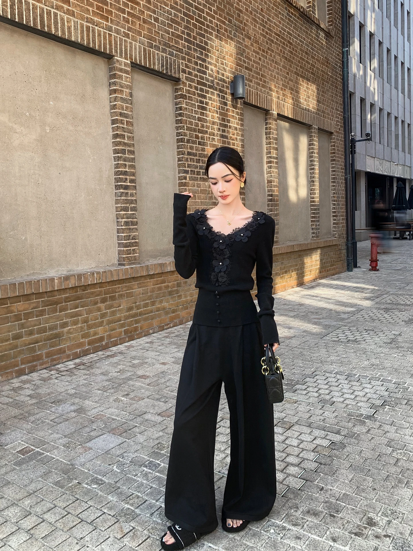 

Женские повседневные брюки Binguo Retro Bla с высокой талией, драпировкой и широкими штанинами, прямого кроя, новинка весны, универсальные прямые брюки-трубы