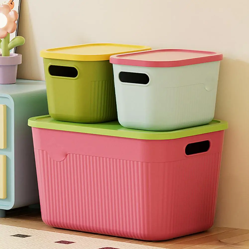 

Durable Plastic Storage Box with Handle And Lid Lightweight Space Saving Stackable Container for Kitchen Bedroom Dormitory