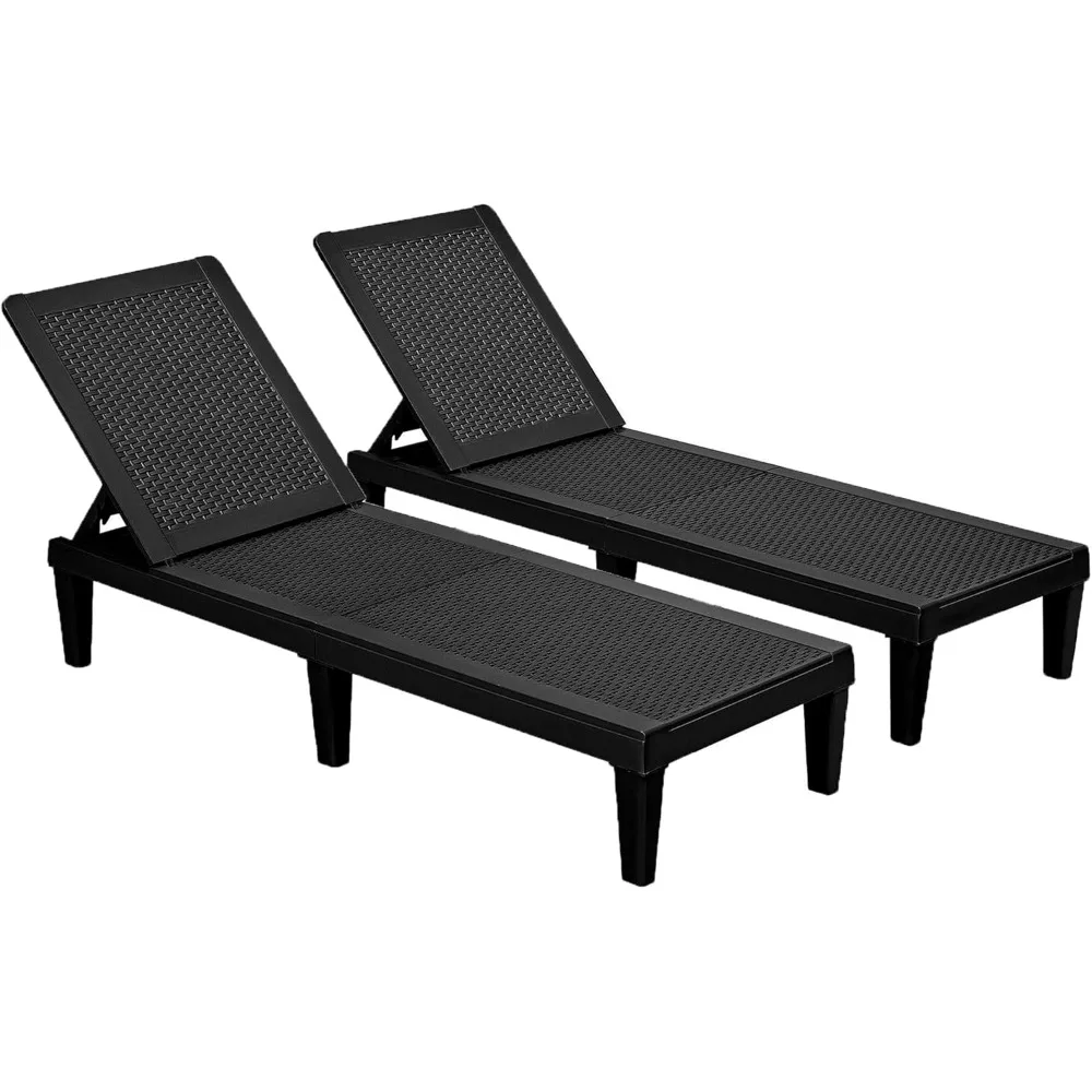 

Outdoor Chaise Lounge Chair Set of 2 for Outside Pool Patio, Adjustable Waterproof Easy Assembly Chaise Lounge Outdoor (Black,