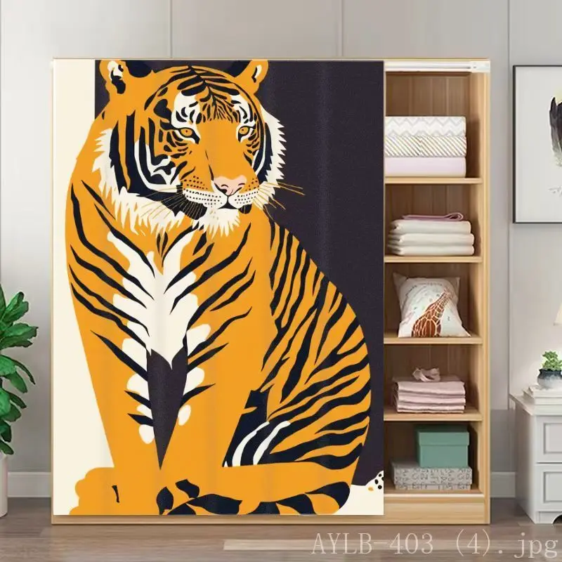 VIKAMA Tropical Leopard Noren Curtain Jungle Foliage Print Wardrobe Door Cover Room Divider Closet Entryway Indoor Drape