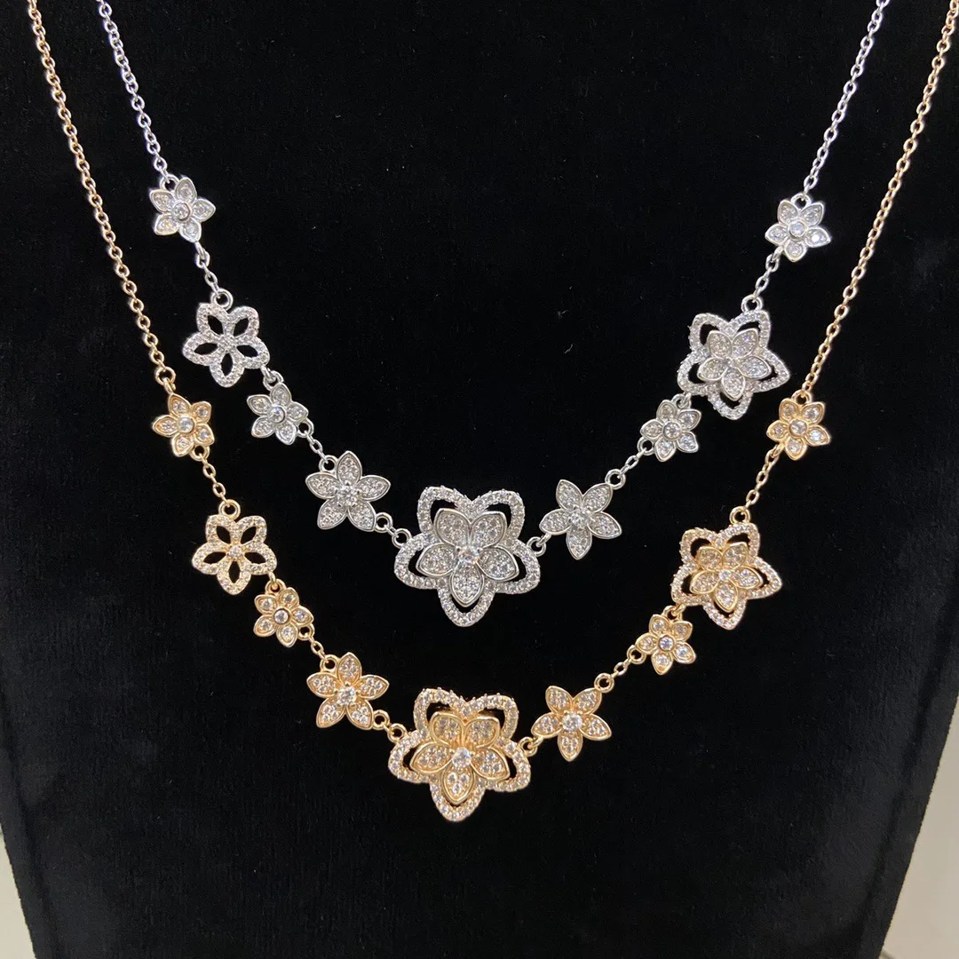 

French Luxury Nine Flowers Full diamond Fashion Women's Necklace Silver High-quality AAAAA+ 5A Grade Zircon Exquisite Party Gift