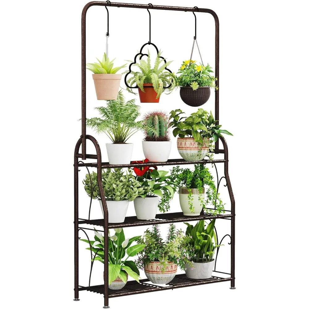 

Plant Stand 3 Tier Indoor Outdoor Tall Corner Hanging Plant Shelf Metal Flower Stands Ladder Plant Holder for Room Balcony Garde